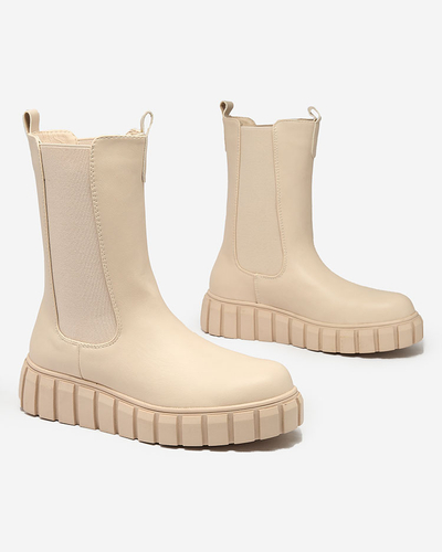 Royalfashion Women's high flat heeled boots in ecru Elicane