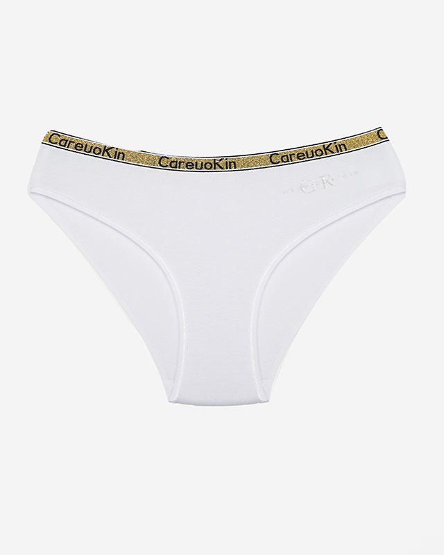 Women's white briefs with a golden stripe - Underwear
