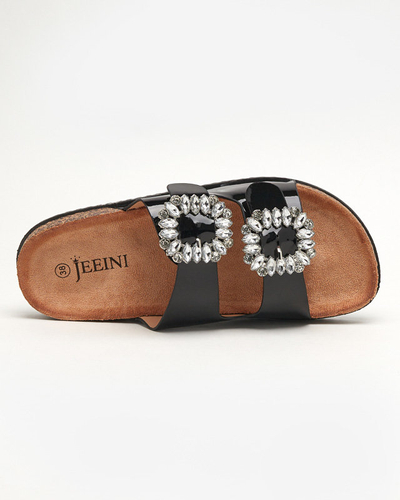 Black women's slippers with decorated clasps Olimika - Footwear