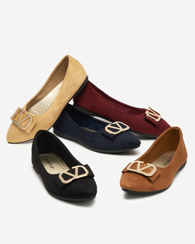 Sieviešu melnas balerīnas ar ornamentu purngalā Cavo - Apavi