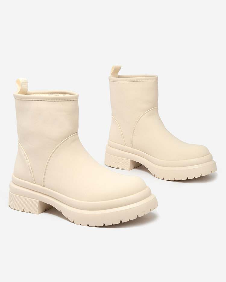 Royalfashion Beige matte women's boots with thicker sole Holeopi