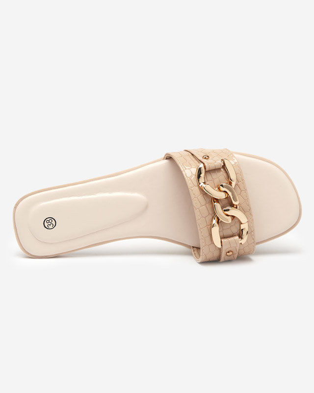 Beige women's slippers with a metal chain Meritala - Footwear