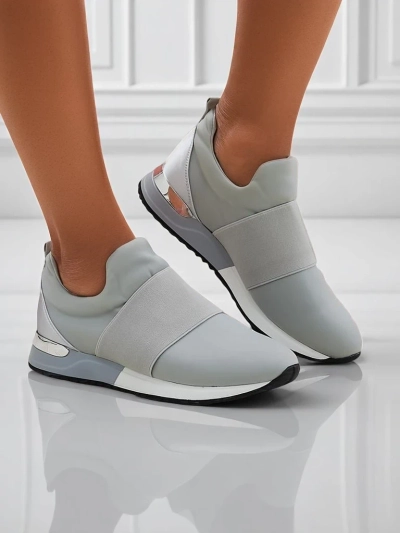 Sneakers da donna Selene Grigio con suola piatta, color grigio tortora, stile alla moda