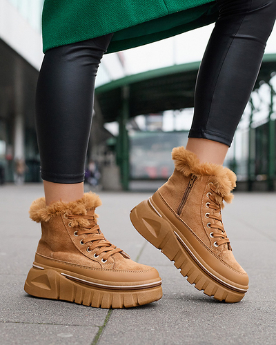 Women's platform lace-up snow boots in camel Neatesa - Footwear