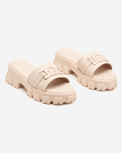 Beige women's slippers on a thicker sole. Inza - Footwear