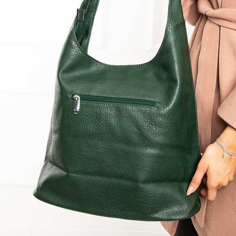 Green women's shopper bag with inscriptions - Accessories