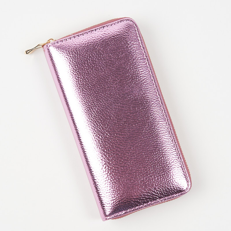 Large pink women's wallet with a shimmering finish - Accessories