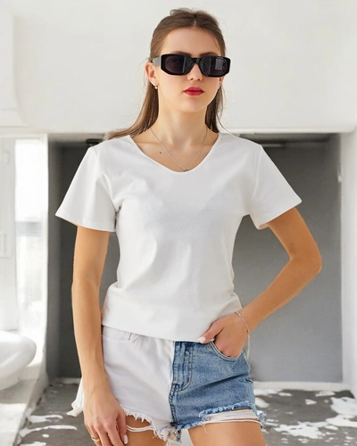 Royalfashion Sieviešu kokvilnas t-krekls ar mežģīnēm aizmugurē