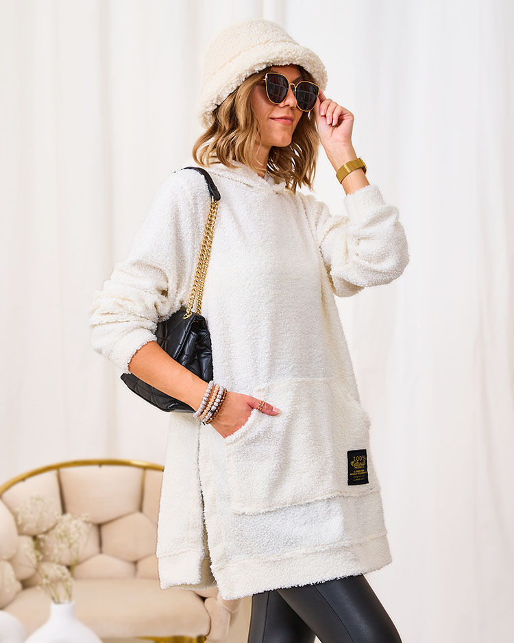 Royalfashion Cream long women's sweater with hood