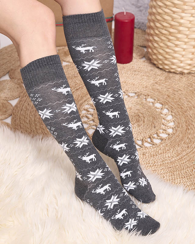 Women's dark gray long Christmas socks - Underwear