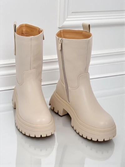 Women's High Eco-Leather Ankle Boots Scarlet Mist