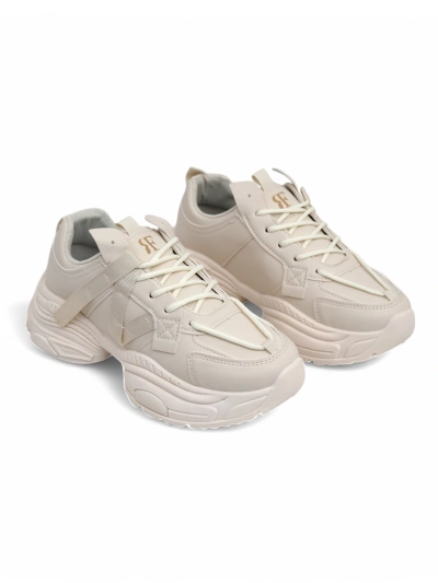 Beige Platina Roma women's sneakers on a flat heel, eco leather, 5 cm