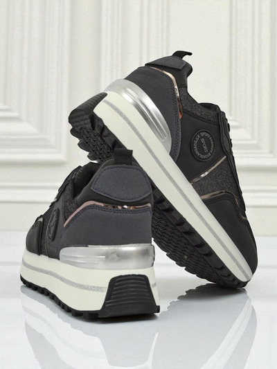 Damskie sneakersy Callista Nero na platforme 4cm, kozha ekologicheskaia