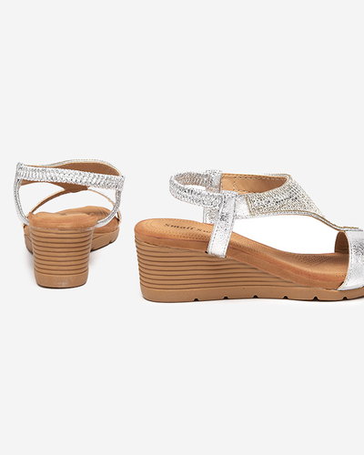 Women's sandals on a wedge heel in silver Serrifo- Footwear