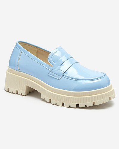 Royalfashion Blue lacquered moccasins for women Noppel