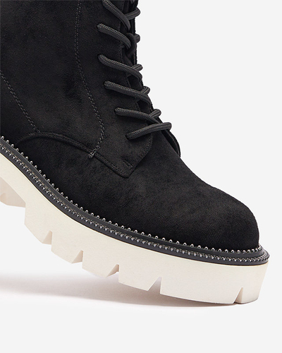 Black women's boots on a low post Savet - Footwear