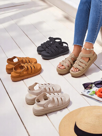 Женские сандалии Royalfashion Helena Classico платформа светло-коричневые