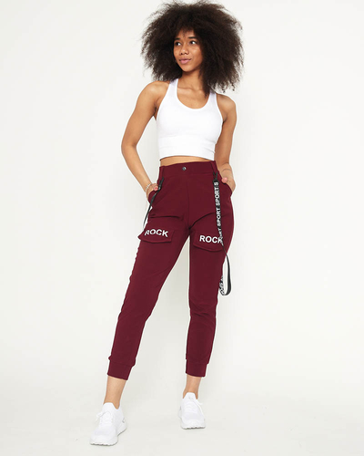 Maroon women's fabric combat pants with suspenders - Clothing