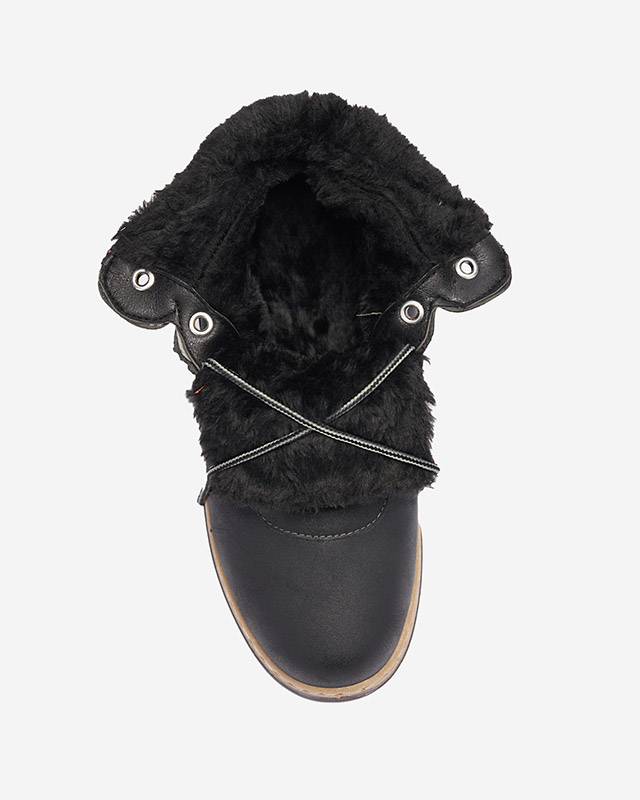 Black women's hiking boots tied with Poritsu fur - Footwear