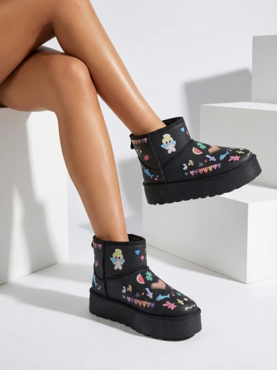 Royalfashion Īss sniega zābaka stila sieviešu zābaki ar Hanaga uzlīmēm