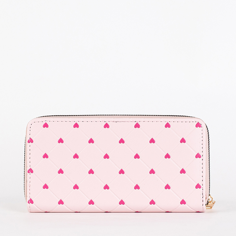 Pink women's large wallet with hearts - Accessories