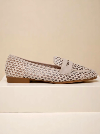 Beżowe mokasyny Royalfashion Primavera Aelia z tkaniny z migdałowym noskiem