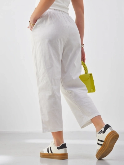 Royalfashion kokvilnas platās sieviešu bikses ar saiti