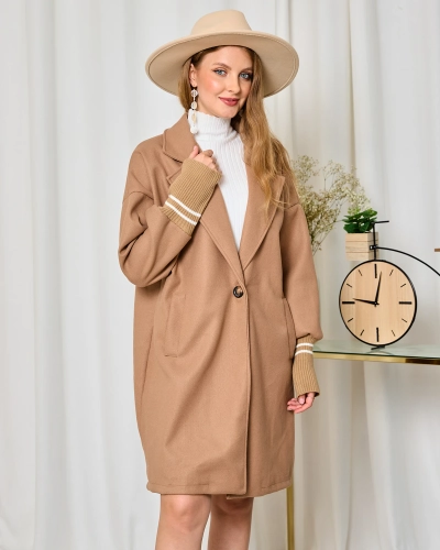 Royalfashion Women's knee-length coat jacket in light brown