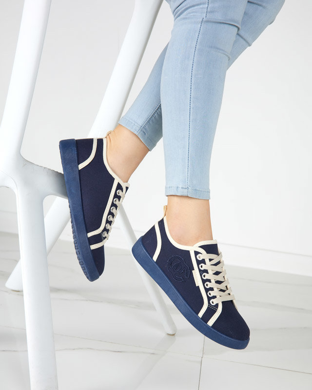 Navy blue women's sneakers with a Wefera badge - Footwear