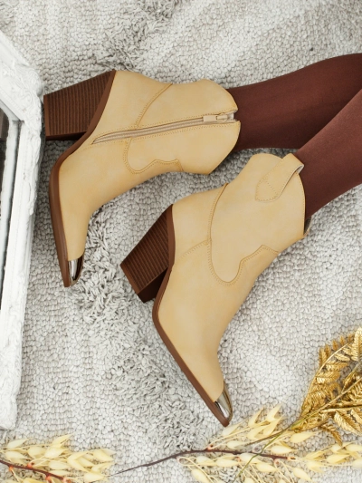 Kowbojki damskie na obcasie z ozdobnym czubkiem Fang Glacier