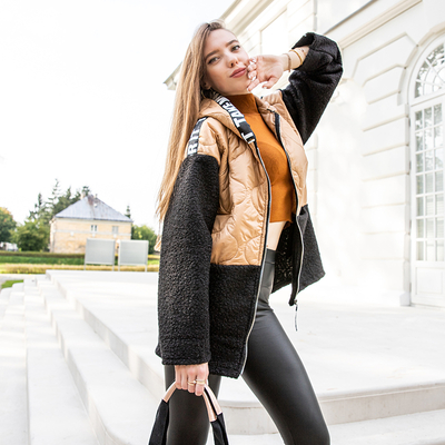 Brown quilted jacket with sheepskin - Clothing