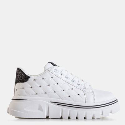 White women's sneakers with a black glitter insert Yemen - Footwear