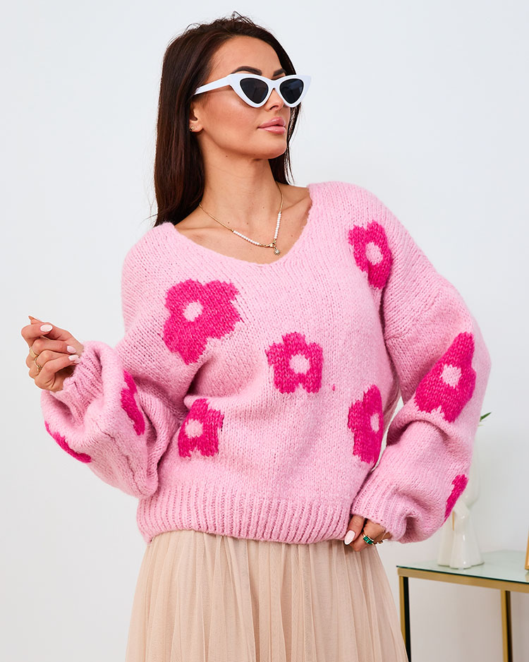 Royalfashion Brown women's floral sweater