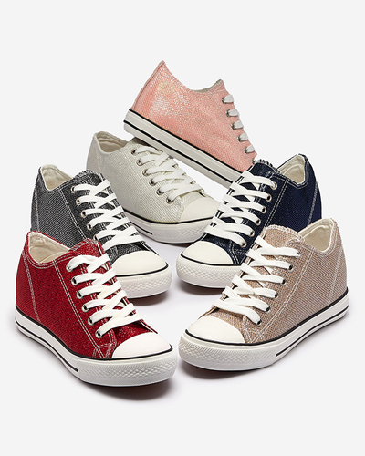 Gold women's sneakers on a hidden anchor with shiny thread Seggat- Footwear