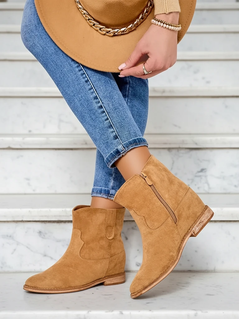 Royalfashion Brūns čības ar kauboja stilu uz pārklāta kāju bumbu Patorias