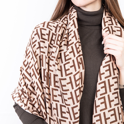 Светло-коричневый женский шарф с принтом