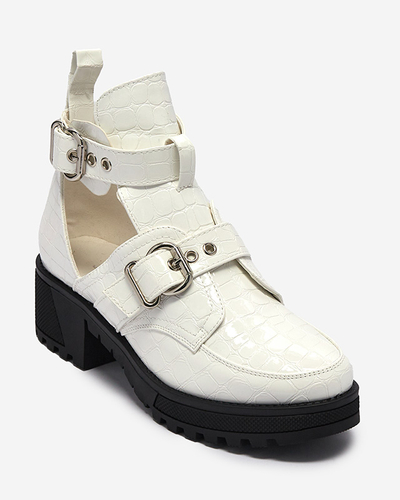 White lacquered women's boots with cutout and embossing Malevib- Footwear