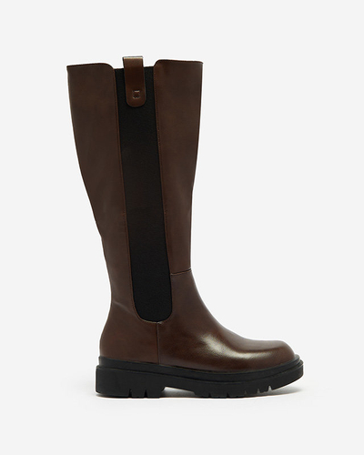 Women's eco-leather knee-high boots in brown color Orikas - Footwear