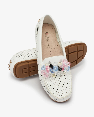 Royalfashion Women's openwork white moccasins with decorative crystals Cizzas