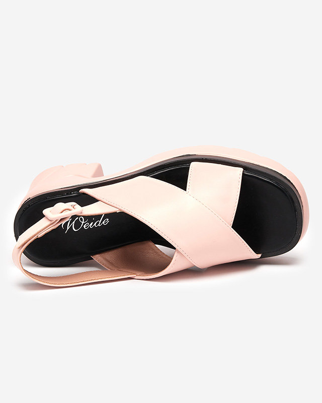 Pink women's sandals on a thick post Feine - Footwear