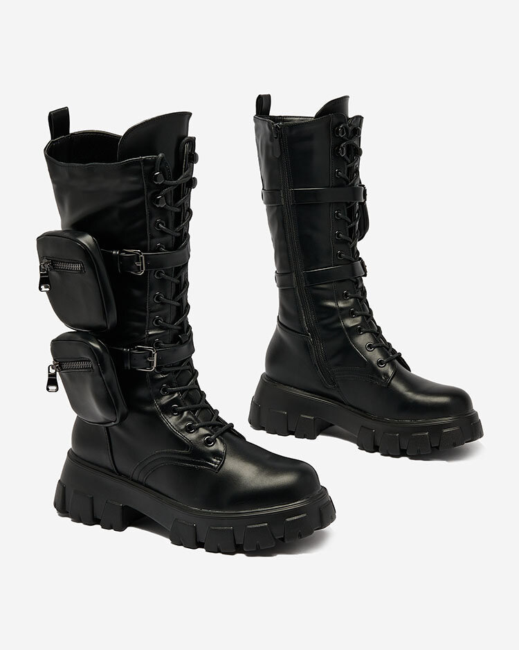 Royalfashion Black women's bagger boots with Atiuha pouch