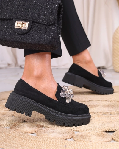 Женские мокасины черного цвета с разноцветными бусинами Ketiha- Footwear