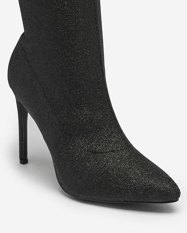 OUTLET Black women's over-the-knee boots with glitter Qesda- Footwear