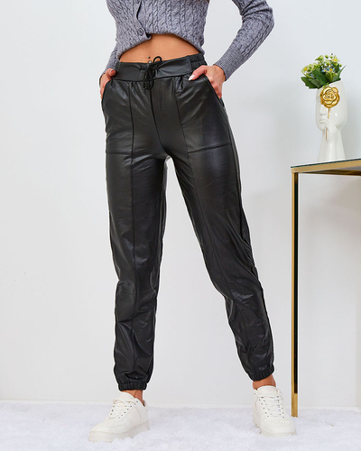 Royalfashion Fleece-lined women's eco leather pants in black