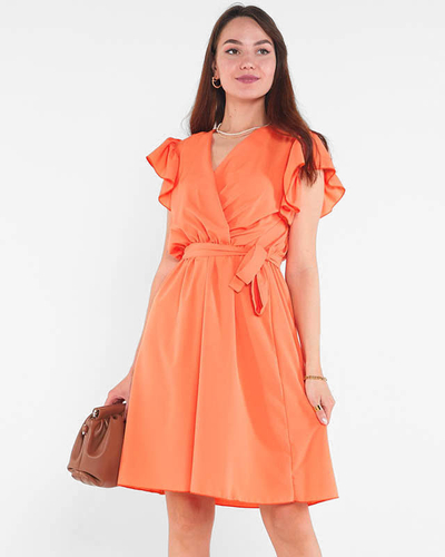 Orange ladies mini dress with a tie - Clothing