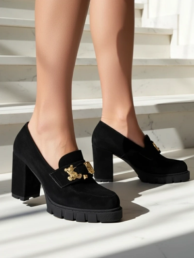 Katherine Elegante Black Suede Heels