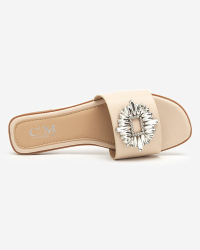 OUTLET Women's beige slippers with a silver ornament Hipi - Footwear