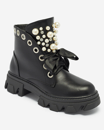 Black women's boots laced with a ribbon Legati- Footwear