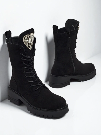 Эко-замшевые женские ботинки на шнуровке Emelune