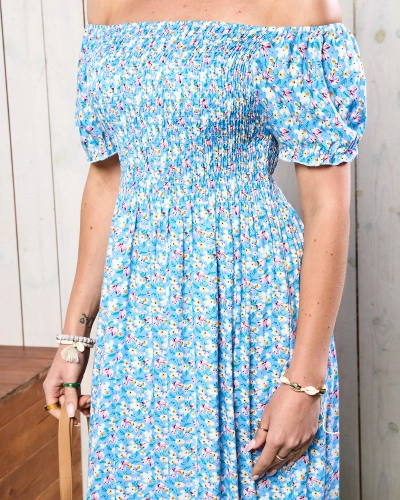 Zila sieviešu midi kleita ar ziedu rakstu - Apģērbi